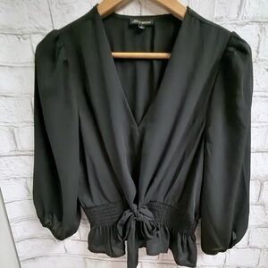 Shinestar Black Tie-Front V-Neck Blouse